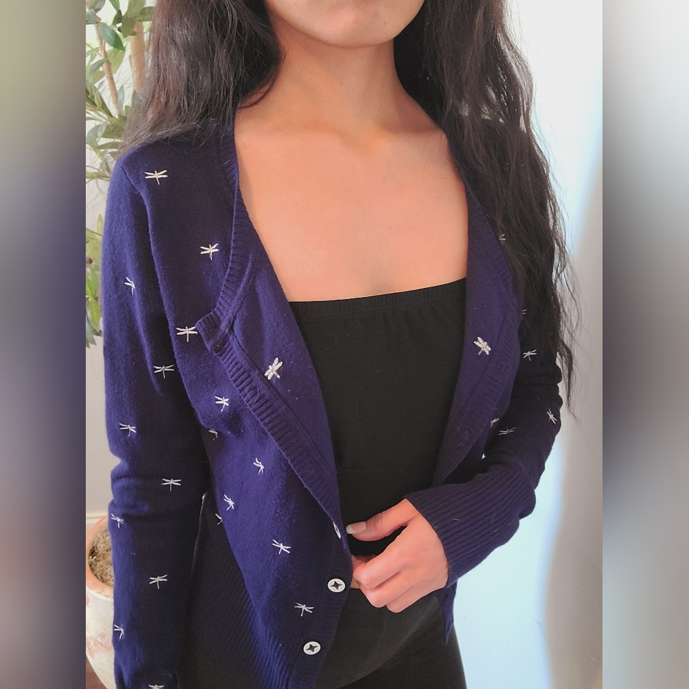Girls Navy Cardigan with Embroidered Details